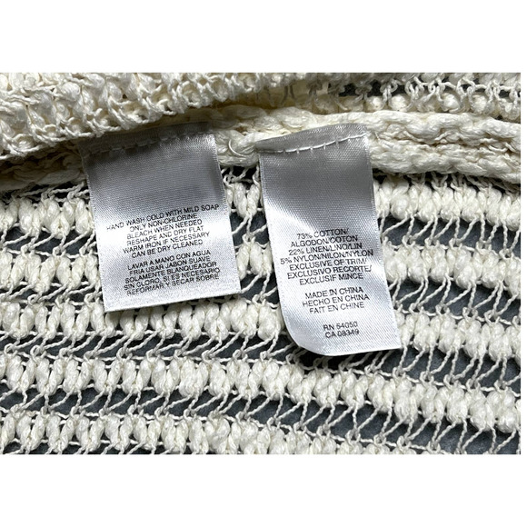 Jones New York linen white 3/4 sleeve open knit shawl sweater size medium - Picture 4 of 9